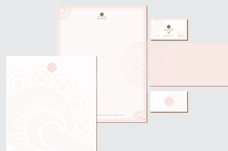 second close-up of letterhead package with the flower logo